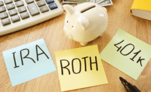 Sticky Notes with Roth, IRA, and 401(k)